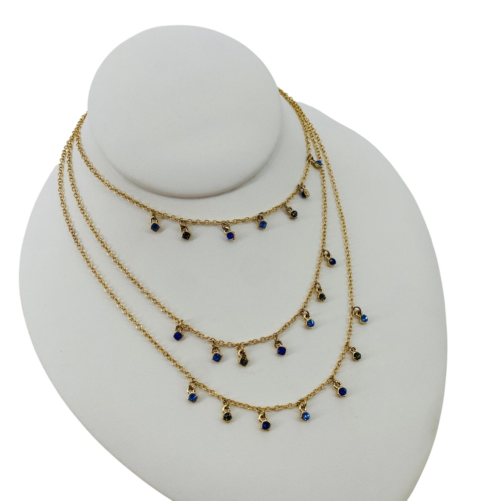 LOFT Layered Necklace Women OS Gold Blue Rhinestone‎ Dangle Boho